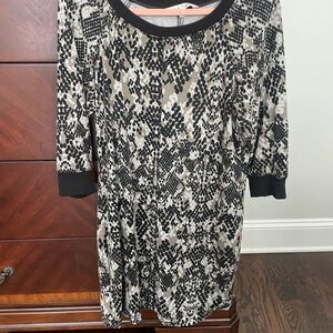 Trina Turk Black and White Sheath Dress with Crew Neck